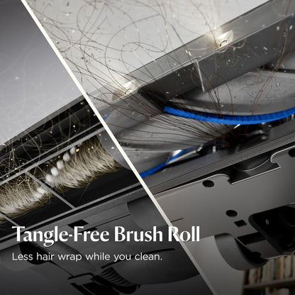 Cordless handheld vacuum cleaner, 200W suction power, self-standing design, with removable battery and bright LED headlight.